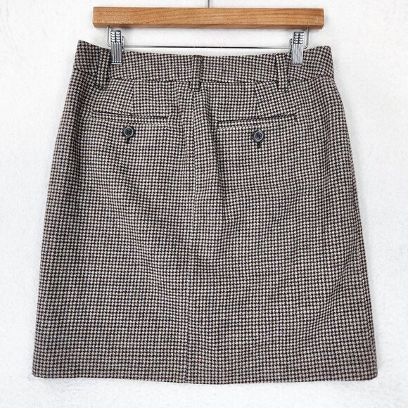 Eddie Bauer Skirt Womens 2 Brown Blue Houndstooth Wool Blend Pencil Career - Picture 7 of 10